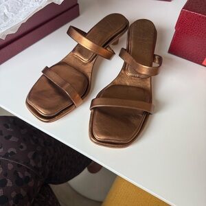 Tamara Mellon Bronze Double Strap Sandals